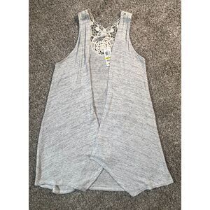 NWT American Rag Key West Gray Cream Lace Detail Cardi Vest Medium $50 MSRP BOHO